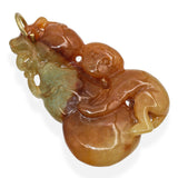 Vintage Carved Mottled Jade Monkey & Gourd Pendant
