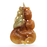 Vintage Carved Mottled Jade Monkey & Gourd Pendant