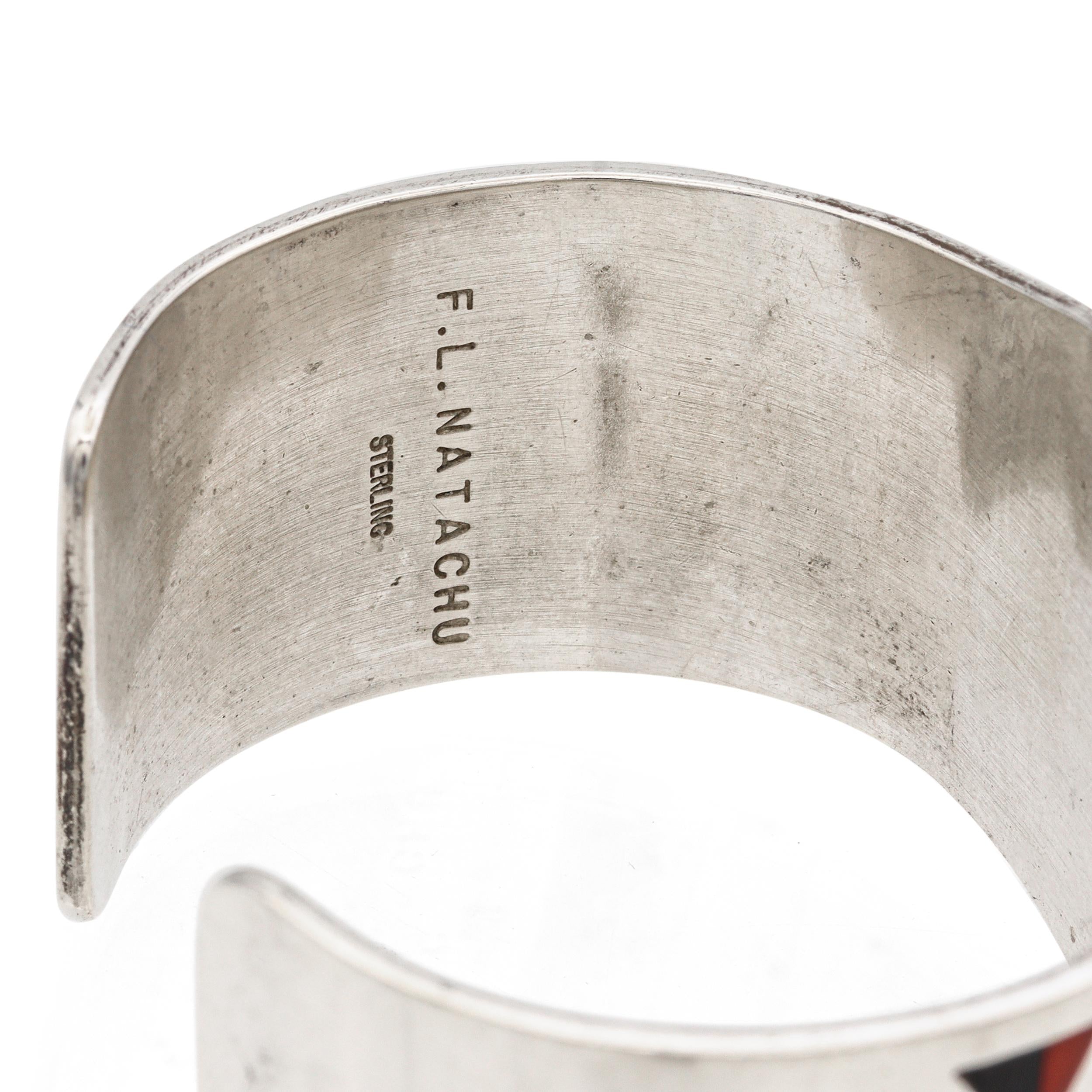 Vintage Zuni F.L. Natachu Signed Sterling Silver Multi-Stone Inlay Cuff Bracelet