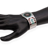 Vintage Zuni F.L. Natachu Signed Sterling Silver Multi-Stone Inlay Cuff Bracelet
