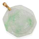 Vintage 14K Yellow Gold Carved Mottled Jade Buddha Pendant