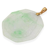 Vintage 14K Yellow Gold Carved Mottled Jade Buddha Pendant