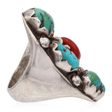 Vintage Native American Sterling Silver Turquoise & Red Coral Statement Ring