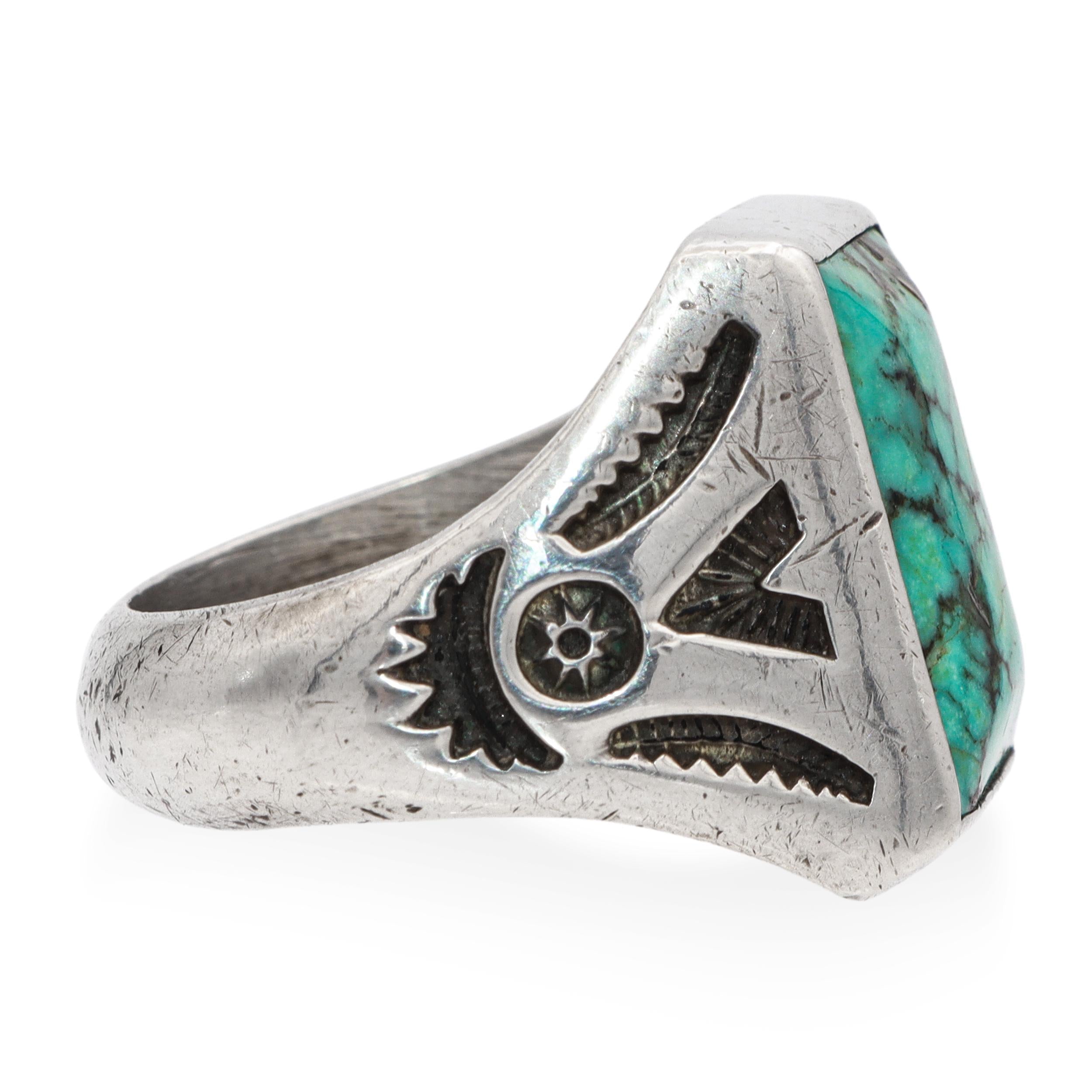 Vintage Southwestern Sterling Silver Turquoise Signet Ring