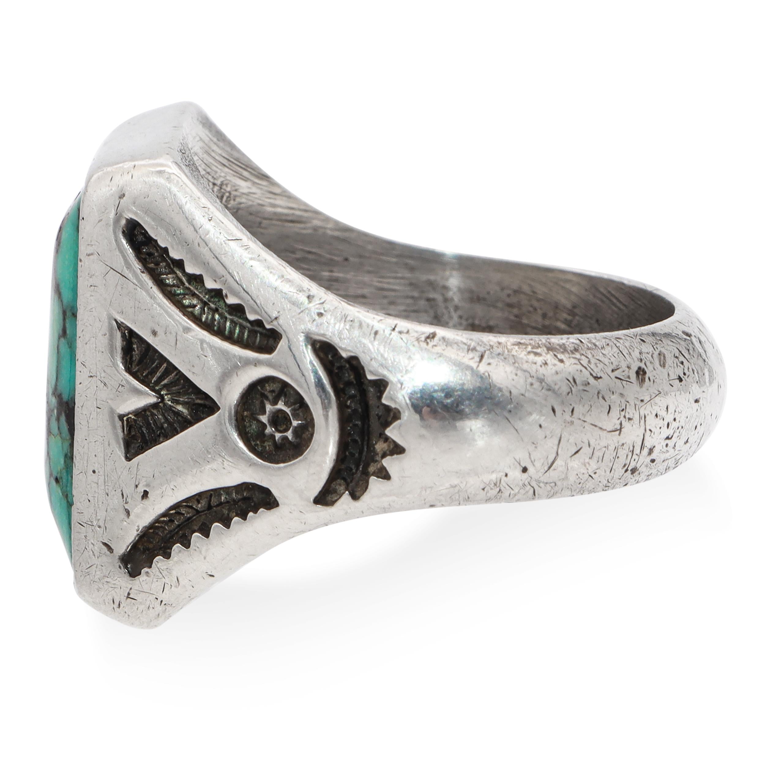 Vintage Southwestern Sterling Silver Turquoise Signet Ring