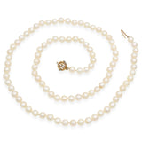 Vintage 14K Yellow Gold Pearl Beaded Strand Necklace with Diamond Clasp