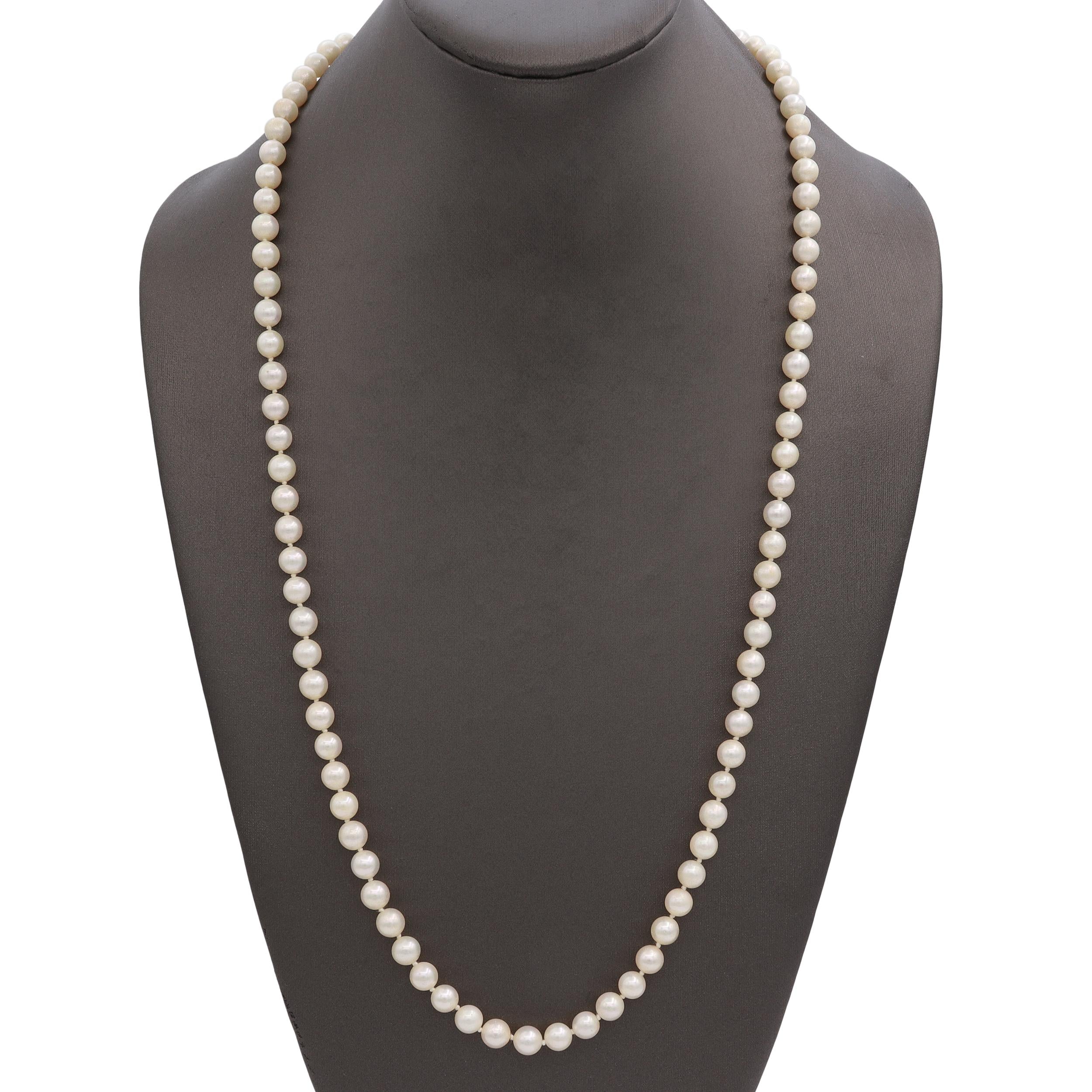 Vintage 14K Yellow Gold Pearl Beaded Strand Necklace with Diamond Clasp