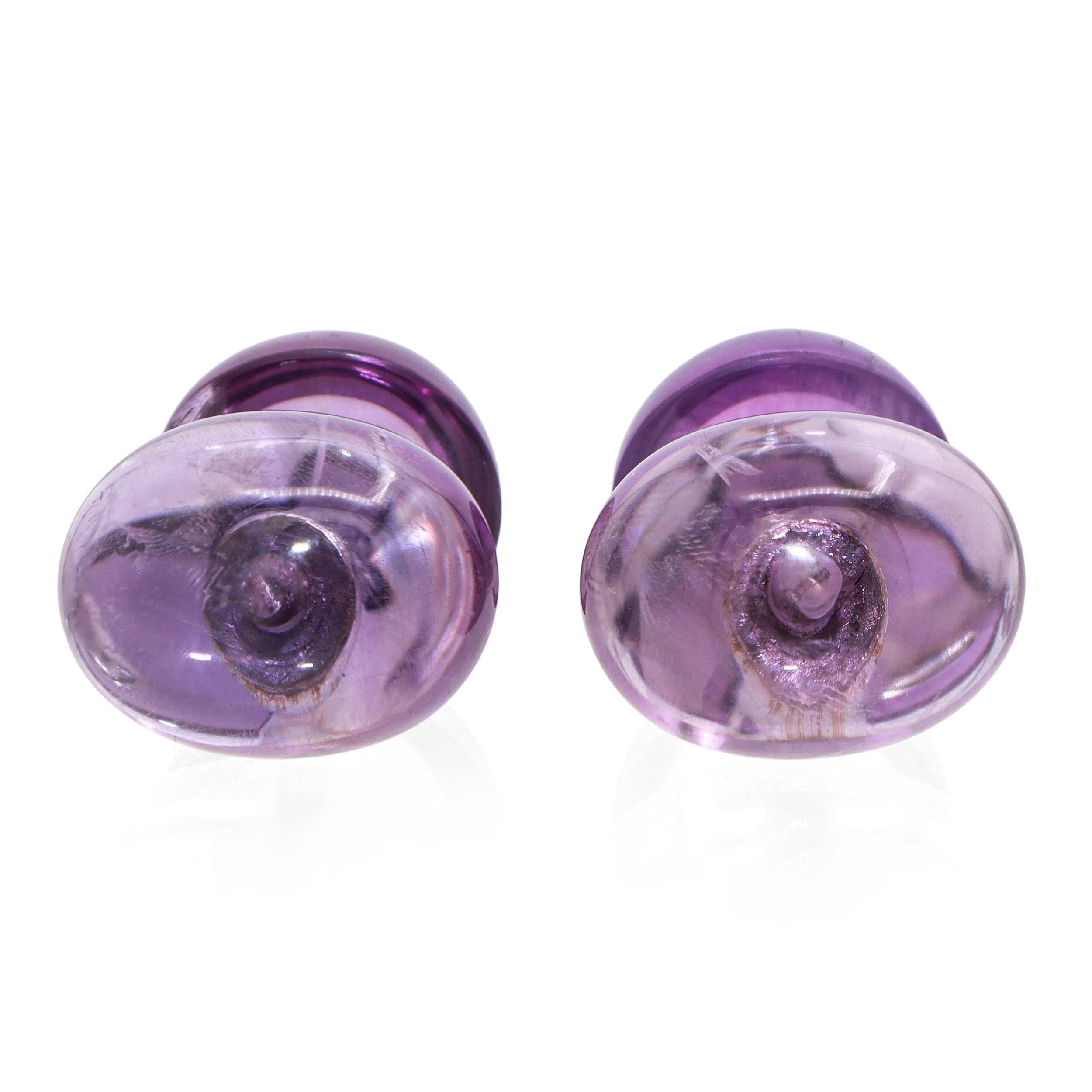 Vintage 18K White Gold Amethyst Cabochon Cufflinks