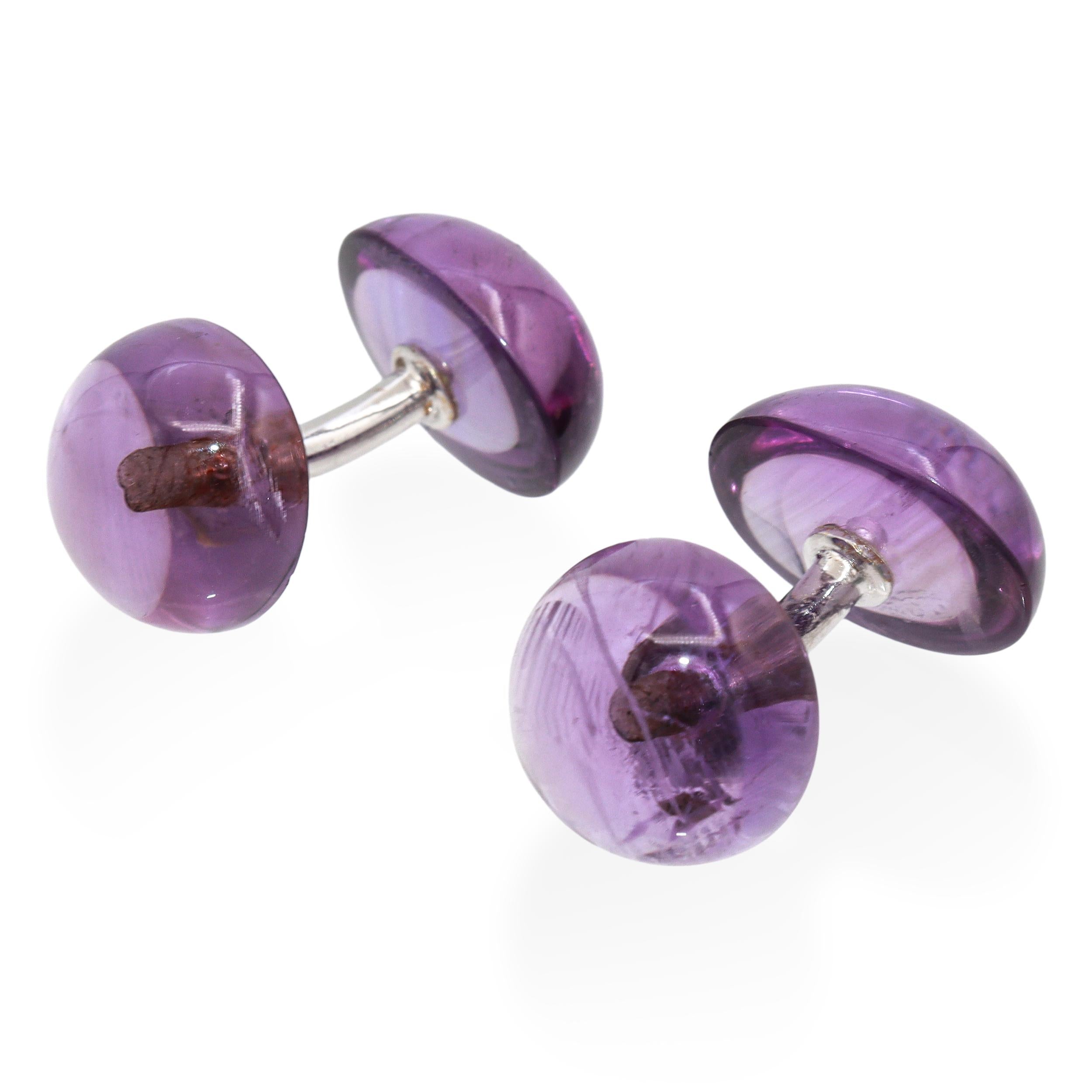 Vintage 18K White Gold Amethyst Cabochon Cufflinks