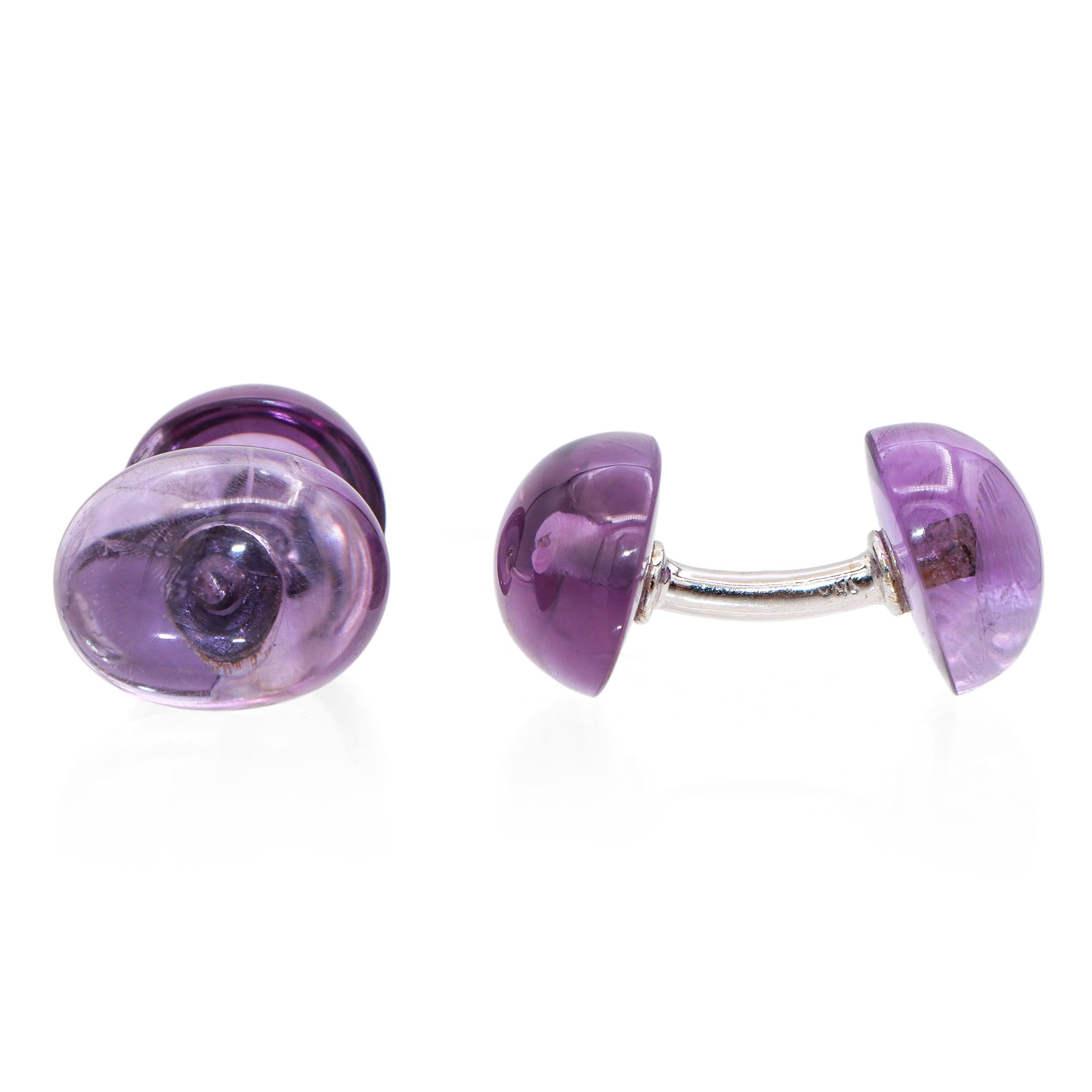 Vintage 18K White Gold Amethyst Cabochon Cufflinks