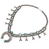 Vintage Navajo Southwestern Sterling Silver Turquoise Squash Blossom Necklace