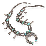 Vintage Navajo Southwestern Sterling Silver Turquoise Squash Blossom Necklace