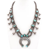 Vintage Navajo Southwestern Sterling Silver Turquoise Squash Blossom Necklace