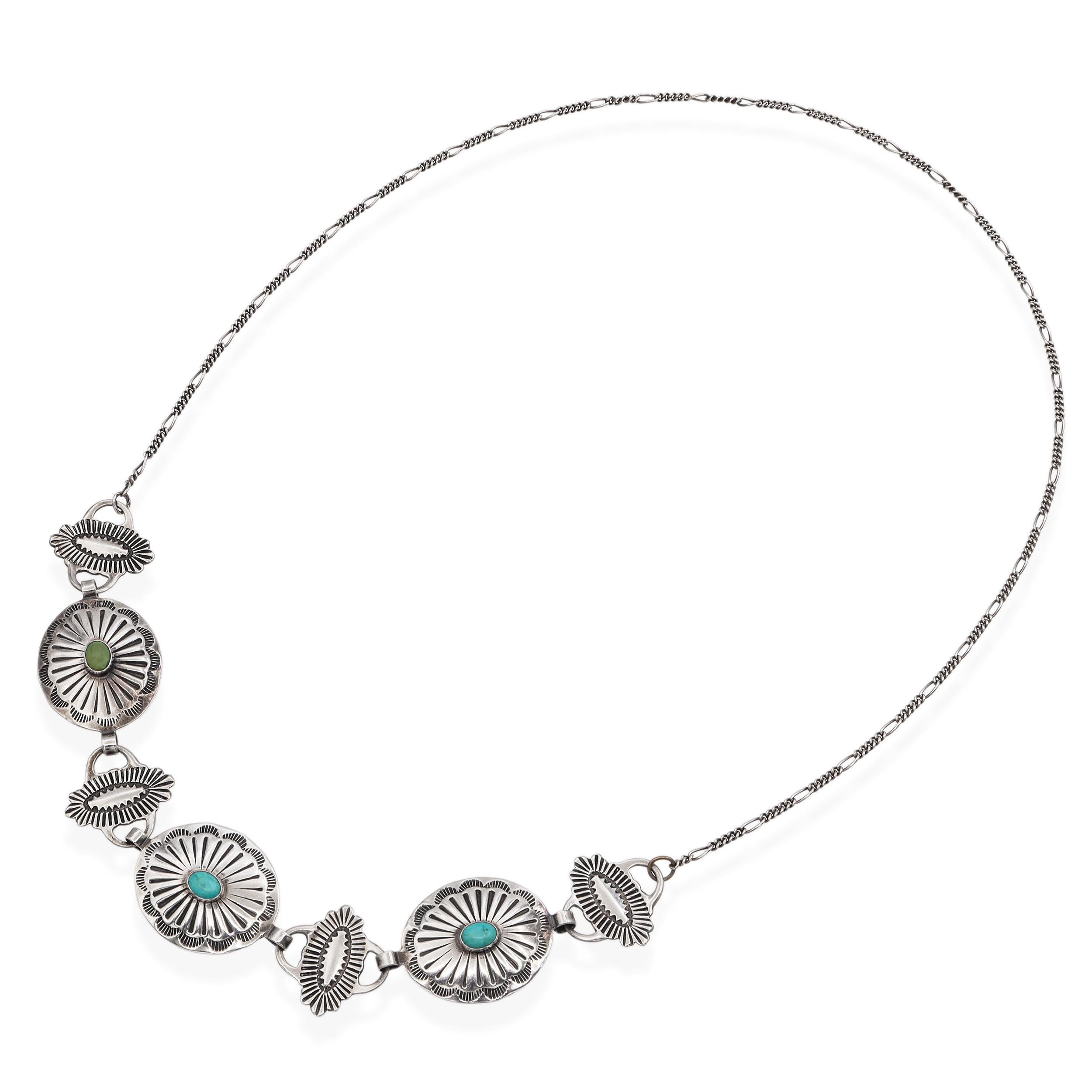 Vintage Native American Southwestern Sterling Silver Turquoise Necklace