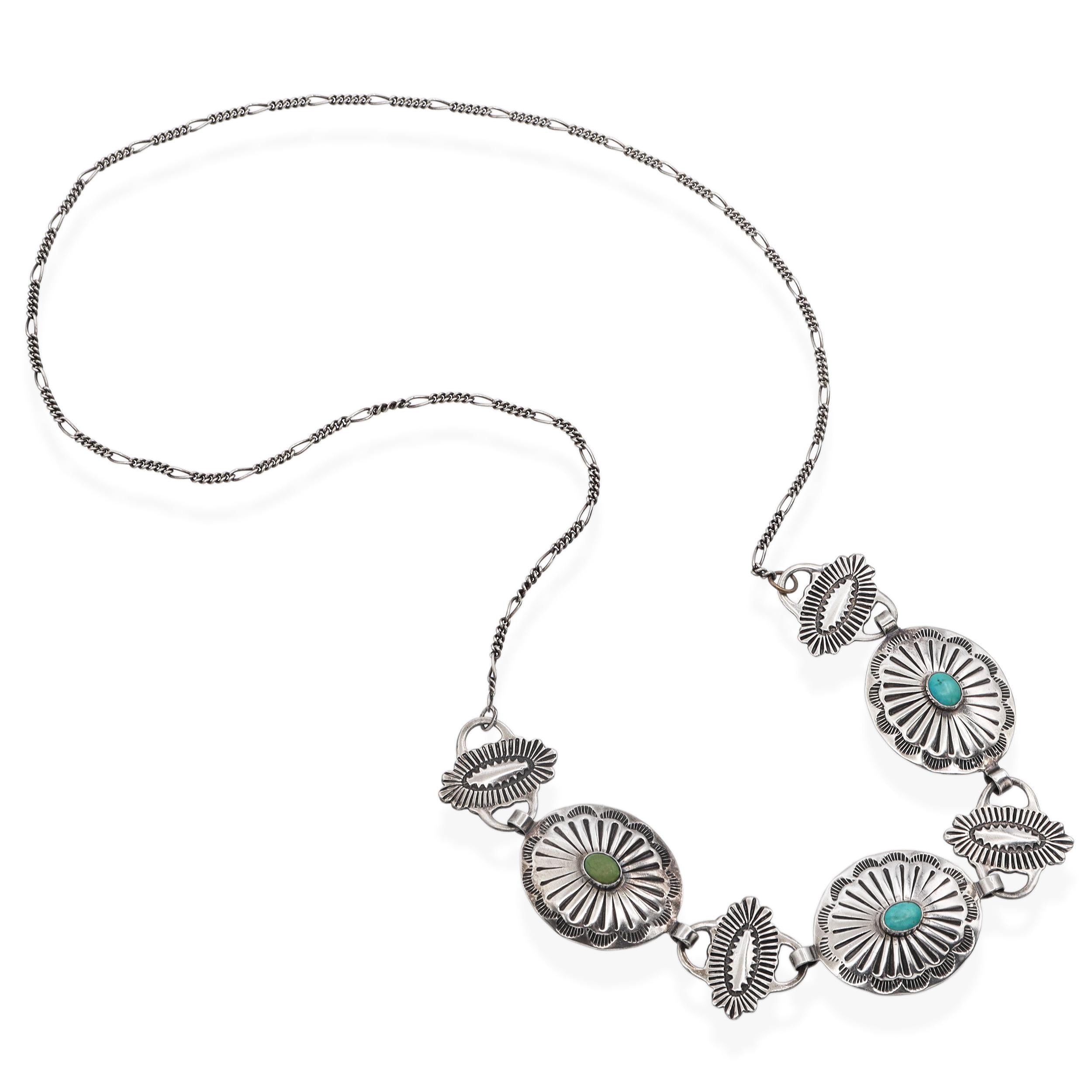 Vintage Native American Southwestern Sterling Silver Turquoise Necklace