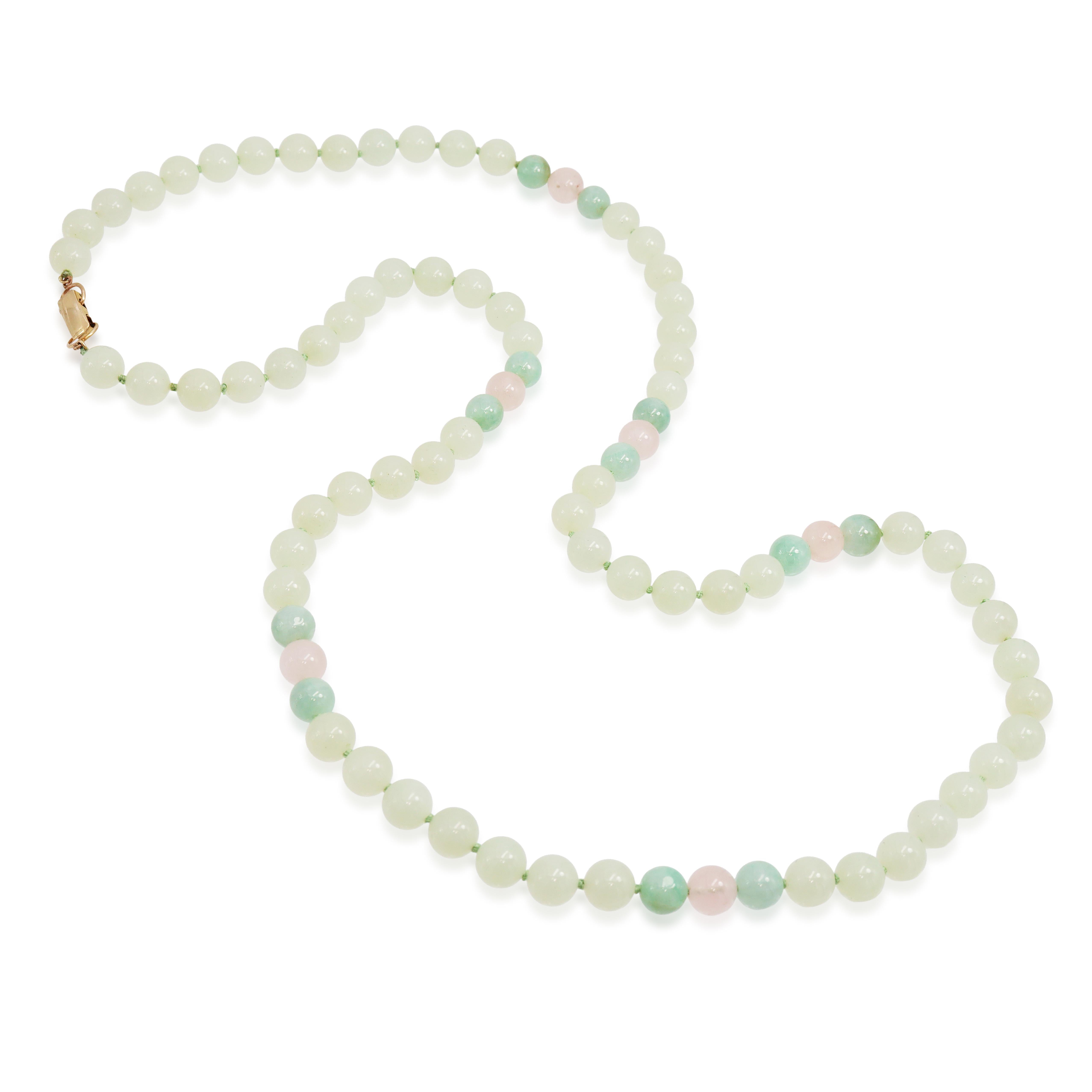 Vintage Ming's 14k Yellow Gold Filled Jade & Rose Quartz Beaded Strand Necklace