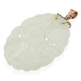 Vintage 10K Yellow Gold Carved Jade Bat Pendant