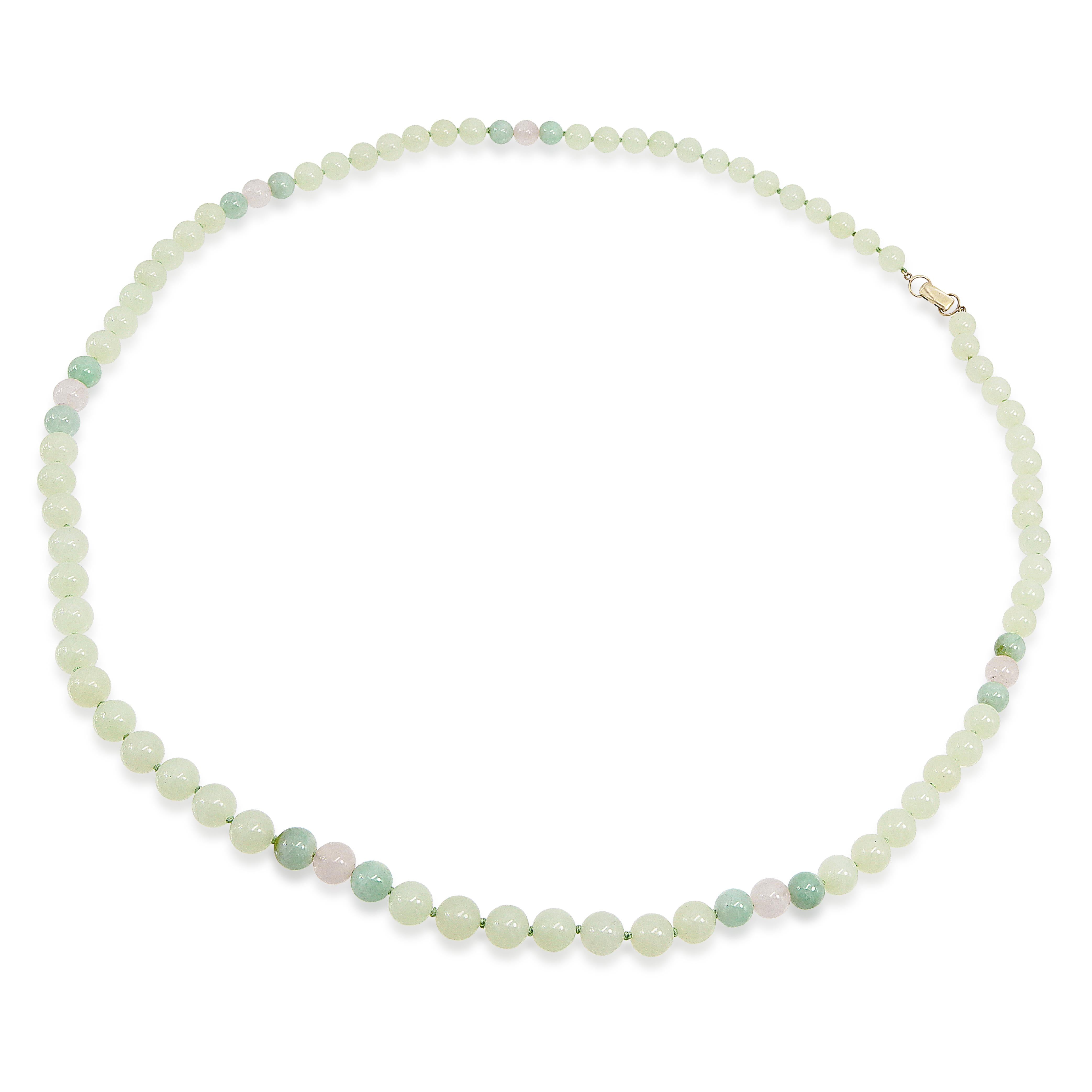 Vintage Ming's 14k Yellow Gold Filled Jade & Rose Quartz Beaded Strand Necklace