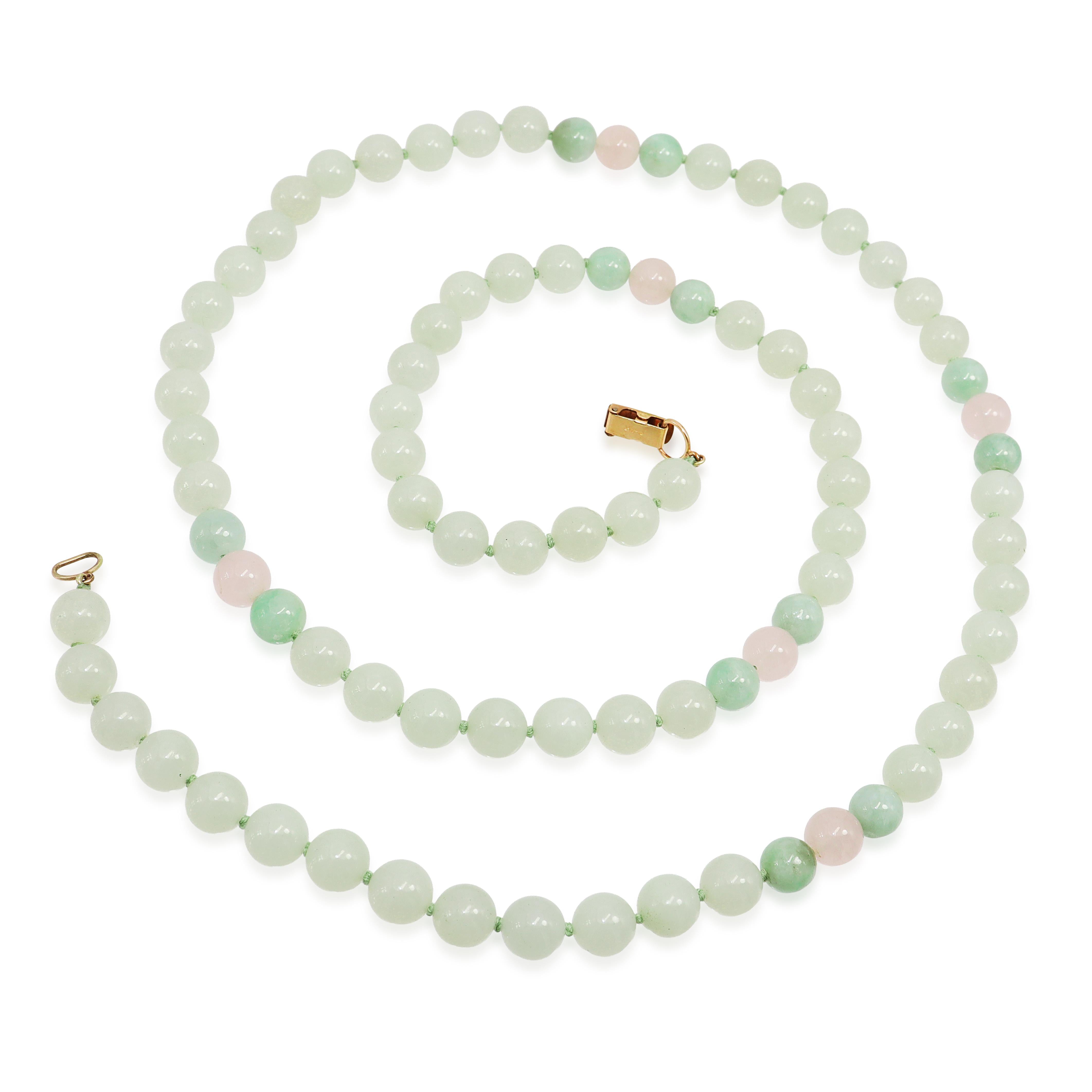 Vintage Ming's 14k Yellow Gold Filled Jade & Rose Quartz Beaded Strand Necklace