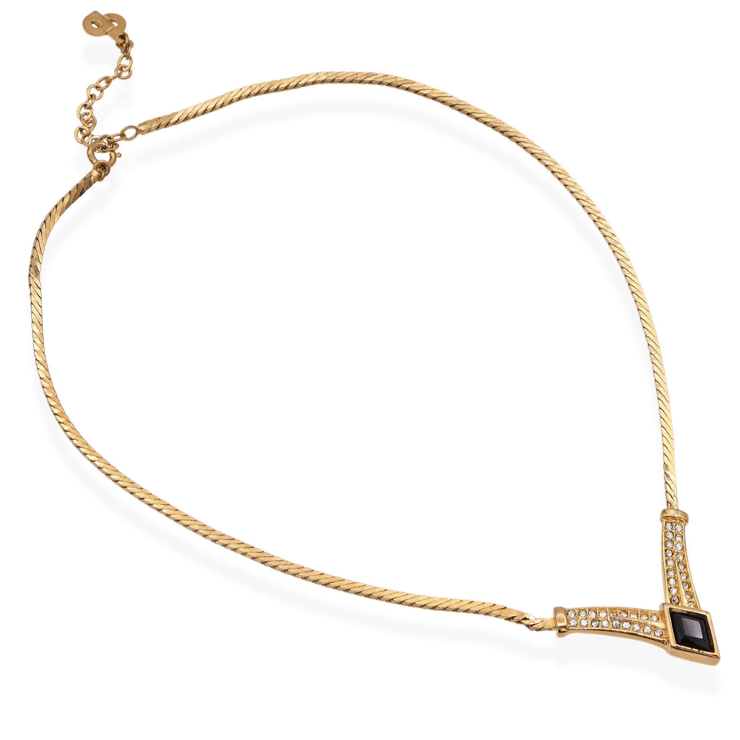 Vintage Christian Dior Black Onyx & Rhinestone Necklace