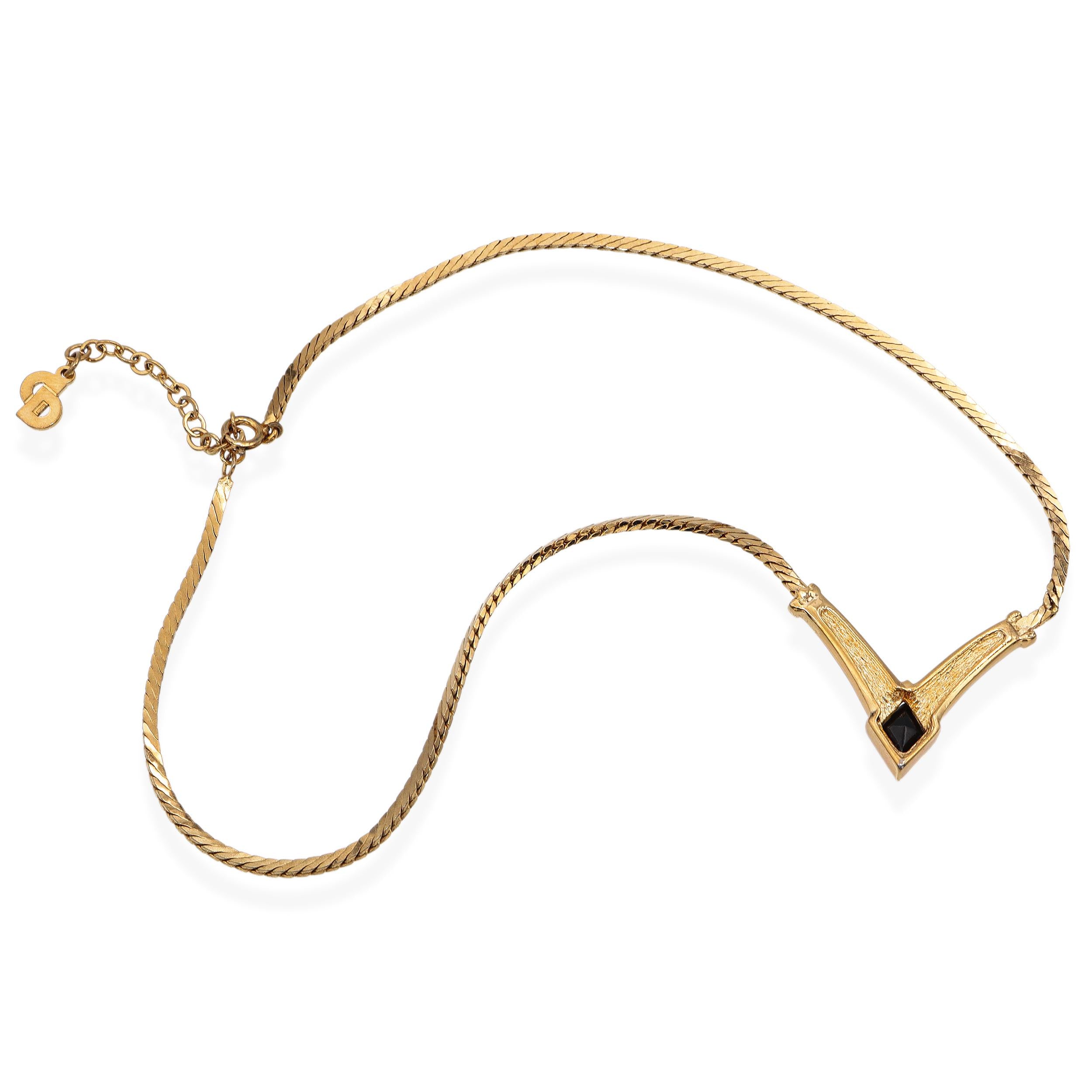 Vintage Christian Dior Black Onyx & Rhinestone Necklace