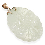 Vintage 10K Yellow Gold Carved Jade Bat Pendant