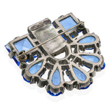 Vintage Art Deco Style Blue Rhinestone & Clear Crystal Fan Brooch