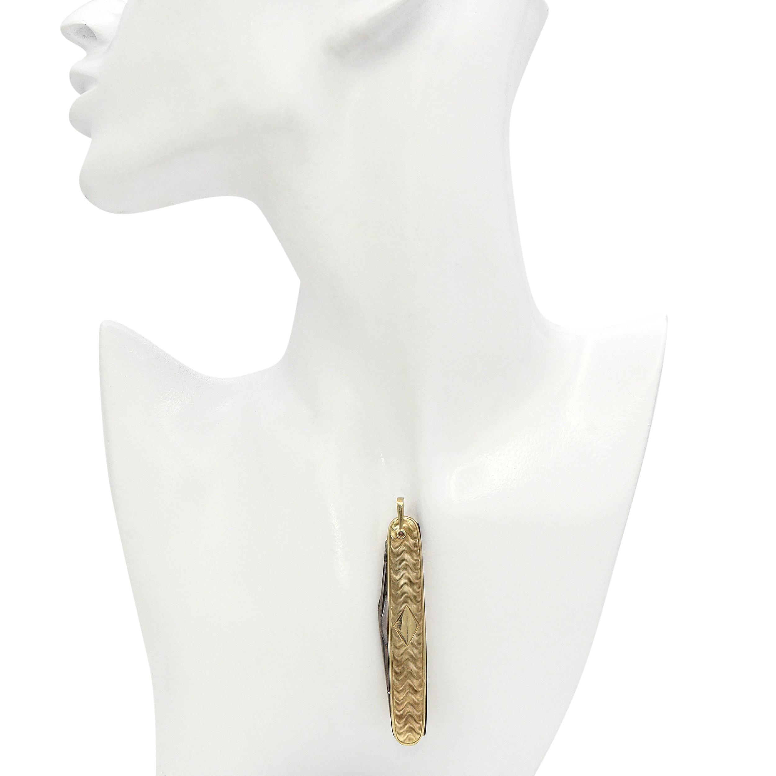 Vintage 10K Yellow Gold Engraved Handle & Dual Folding Blades Pocket Knife