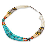Vintage Turquoise, Coral and Agate Heishi Bead Double Strand Necklace