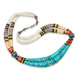 Vintage Turquoise, Coral and Agate Heishi Bead Double Strand Necklace