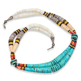 Vintage Turquoise, Coral and Agate Heishi Bead Double Strand Necklace