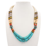 Vintage Turquoise, Coral and Agate Heishi Bead Double Strand Necklace