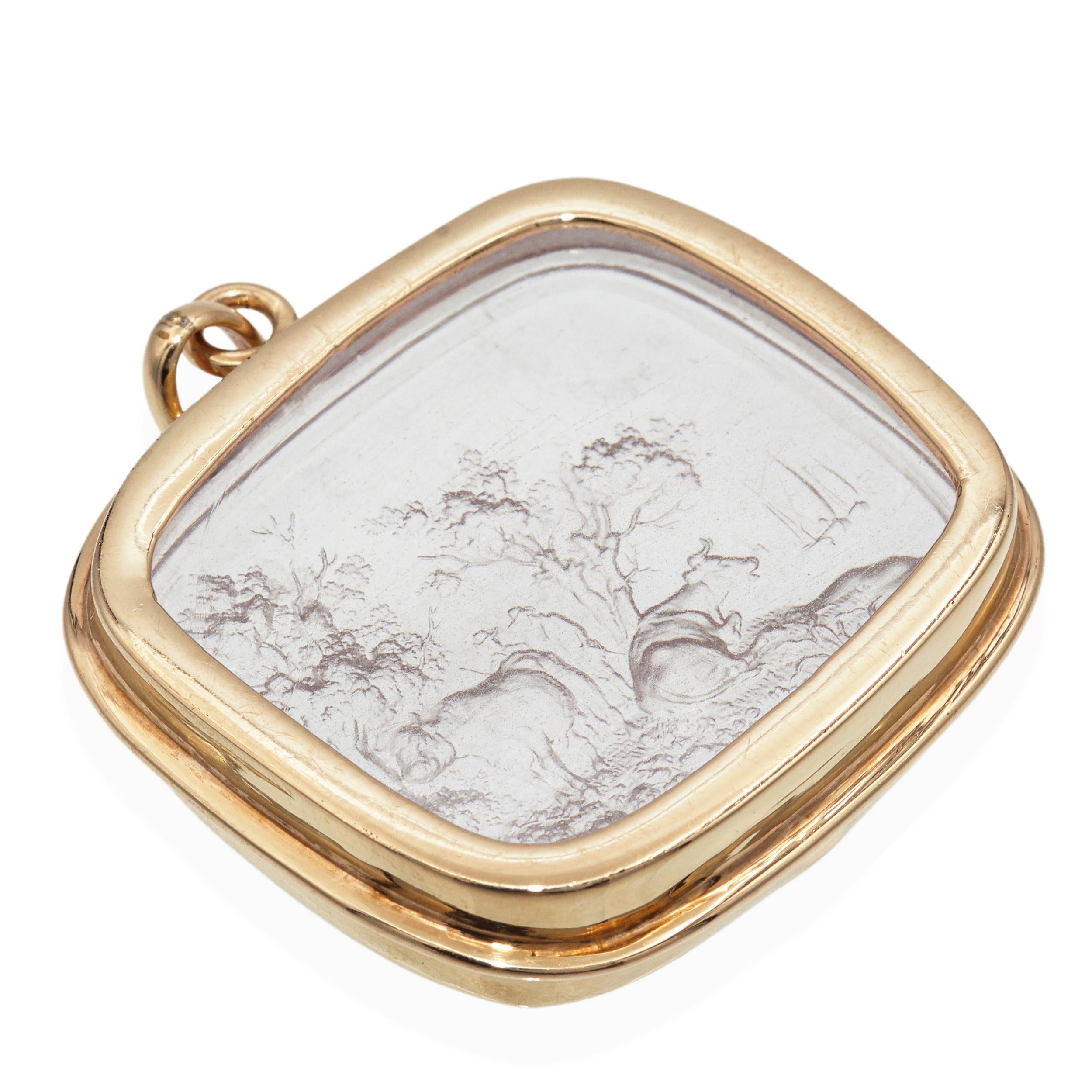 Vintage 14K Gold Mounted Tassie Glass Intaglio Pendant