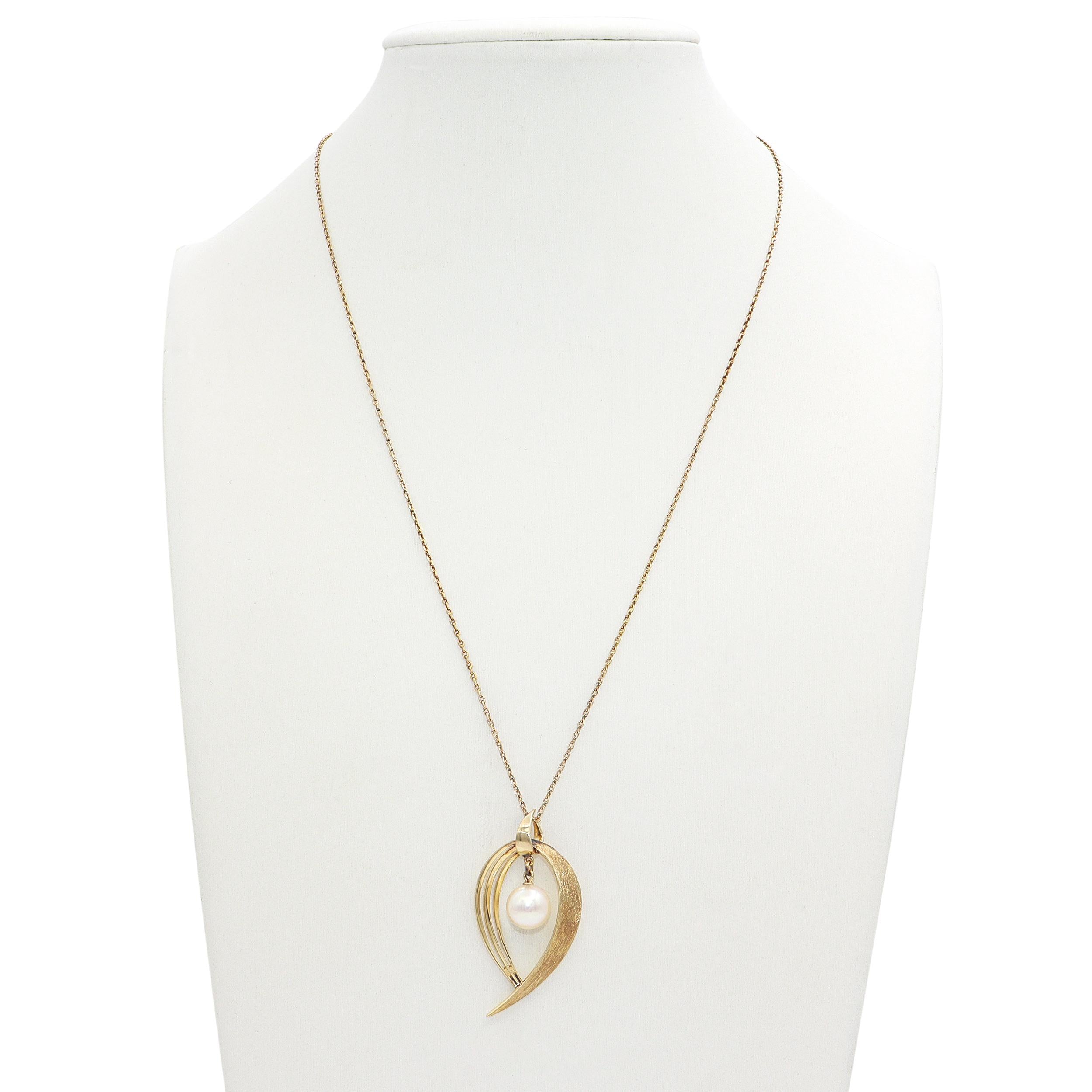 Vintage Mikimoto 14K Yellow Gold Pearl Pendant Necklace