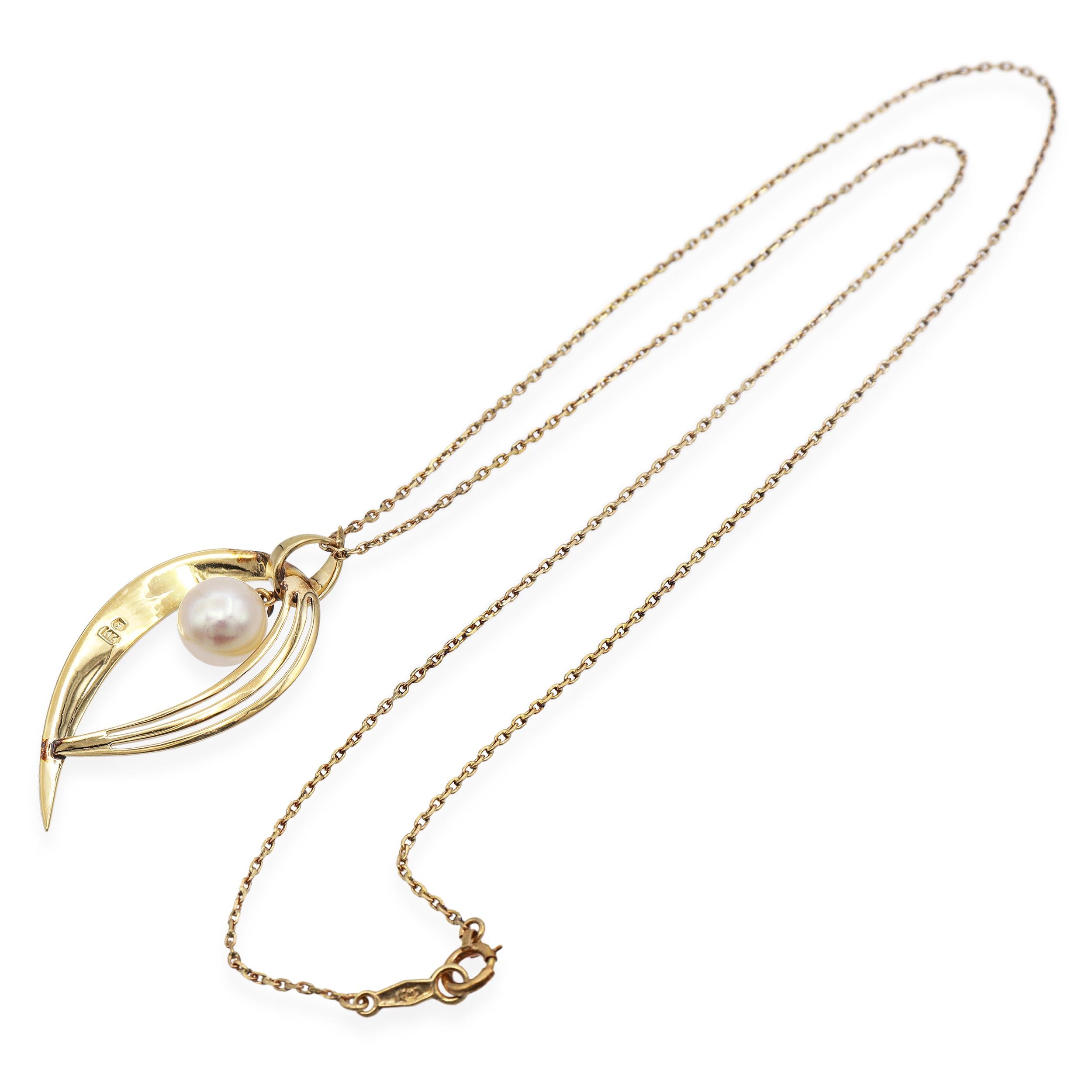 Vintage Mikimoto 14K Yellow Gold Pearl Pendant Necklace