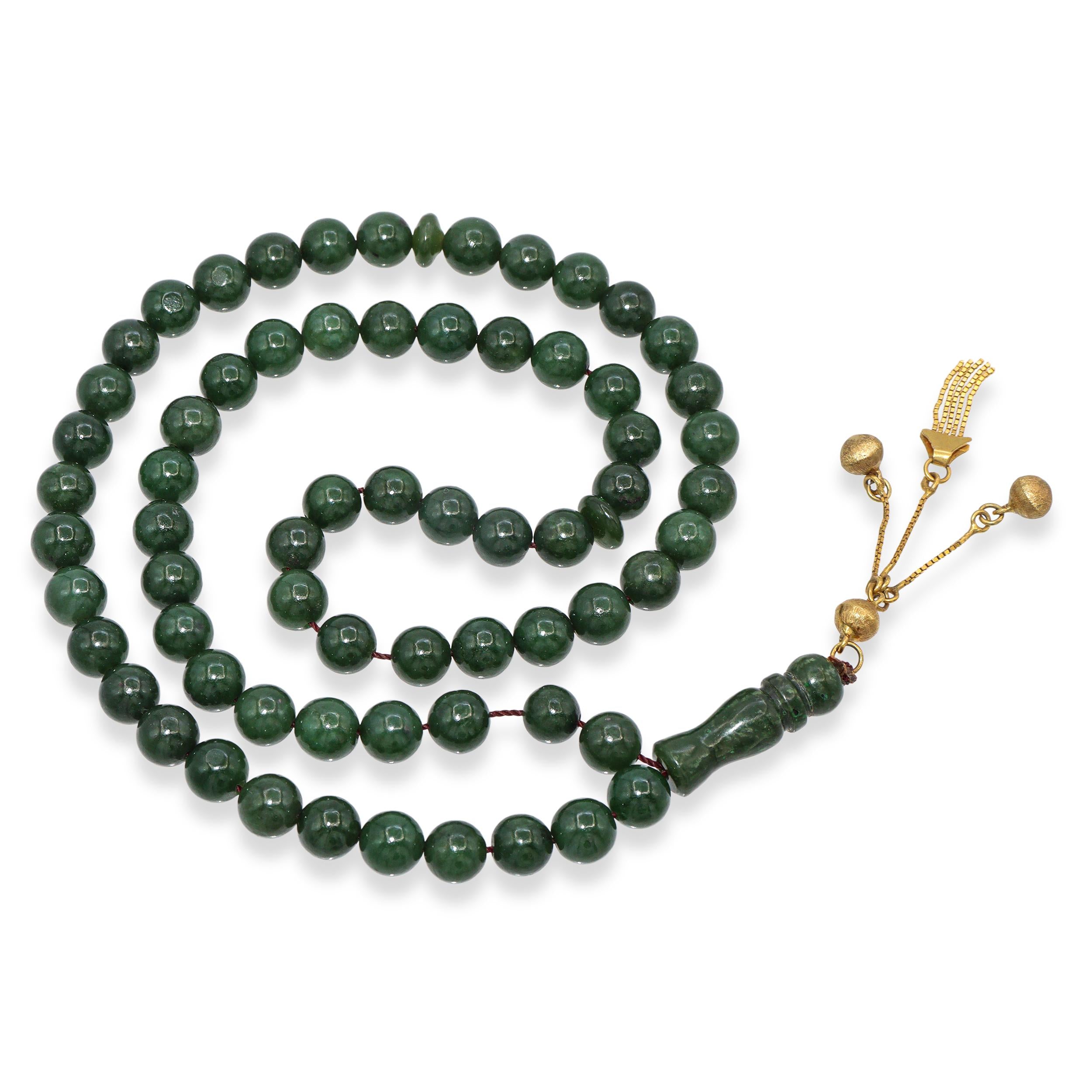 Vintage 8k Yellow Gold & Nephrite Jade Prayer Bead Necklace