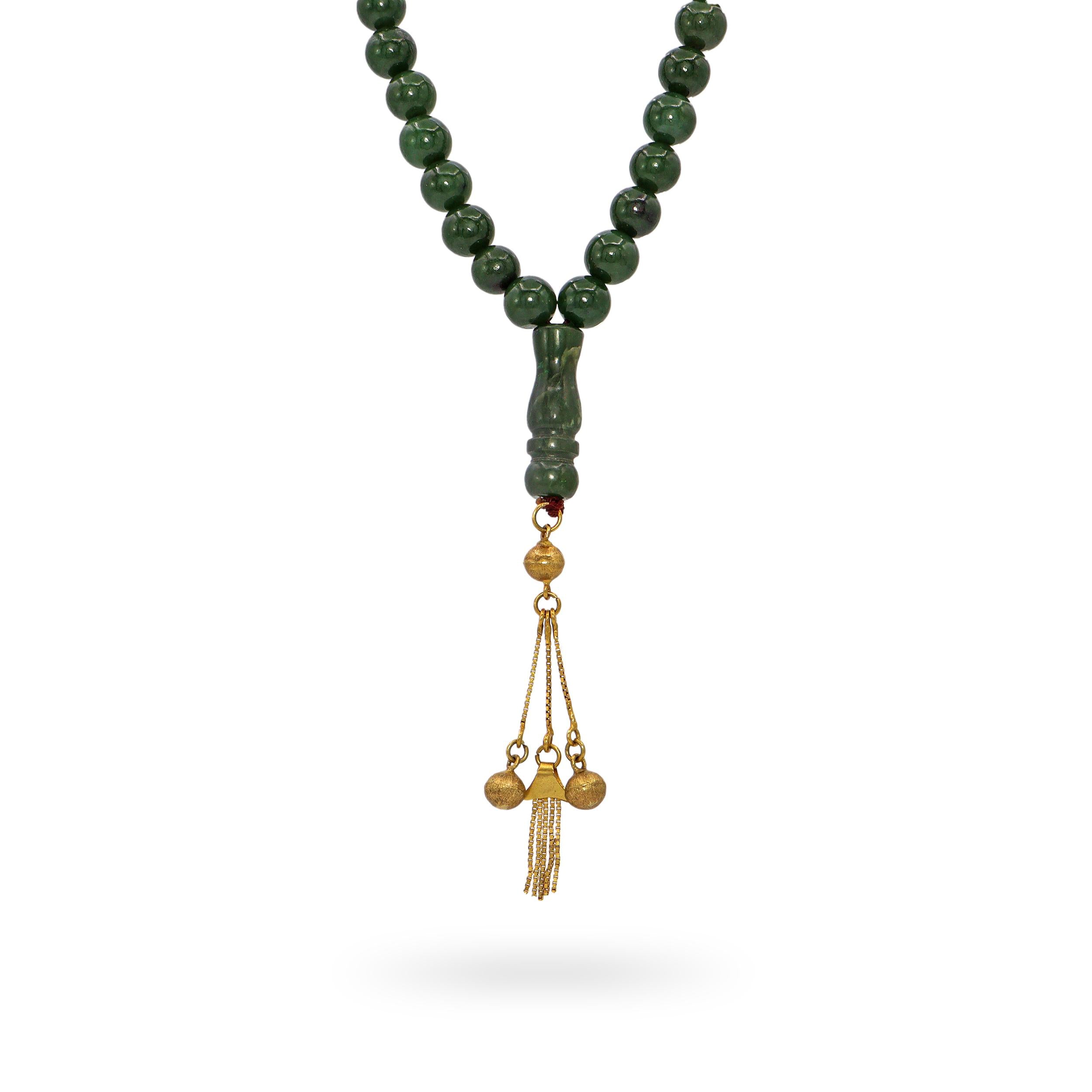 Vintage 8k Yellow Gold & Nephrite Jade Prayer Bead Necklace