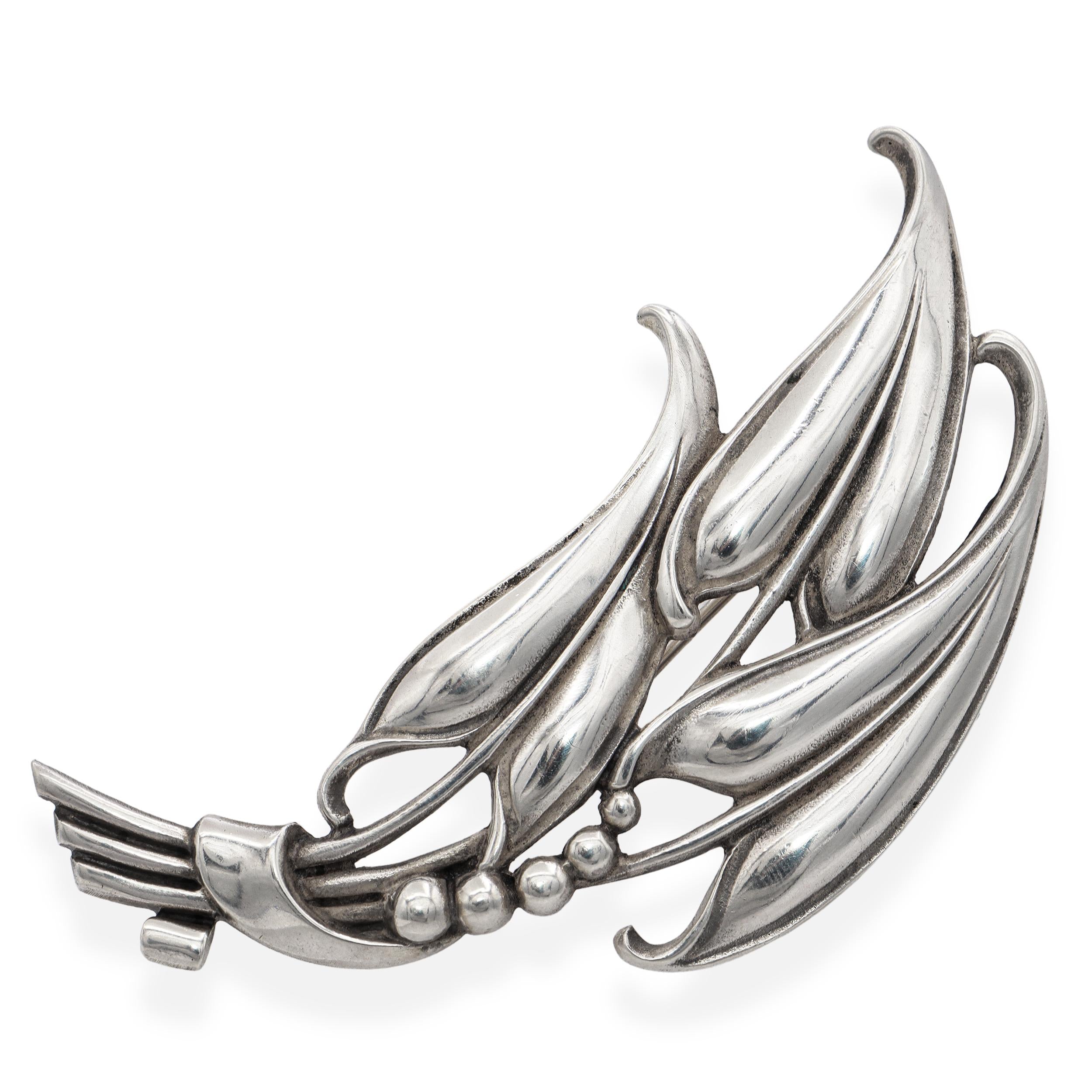 Vintage Black Starr & Gorham Sterling Silver Art Nouveau Leaf Motif Brooch Pin