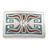 Vintage Native American Southwest Sterling Silver Multi-Stone Inlay Belt Buckle