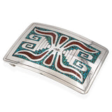 Vintage Native American Southwest Sterling Silver Multi-Stone Inlay Belt Buckle