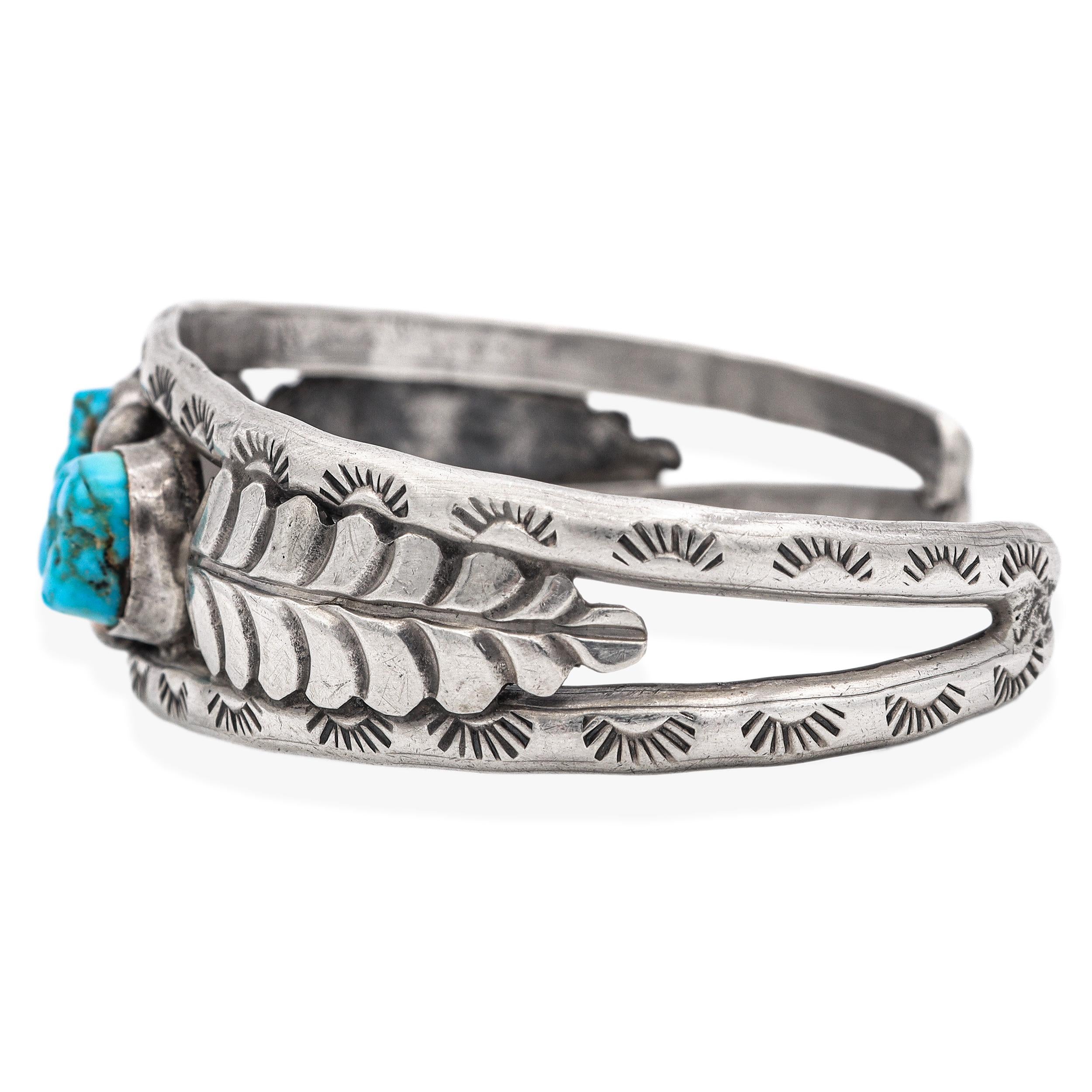 Vintage Native American Southwestern Sterling Silver Turquoise Cuff Bracelet