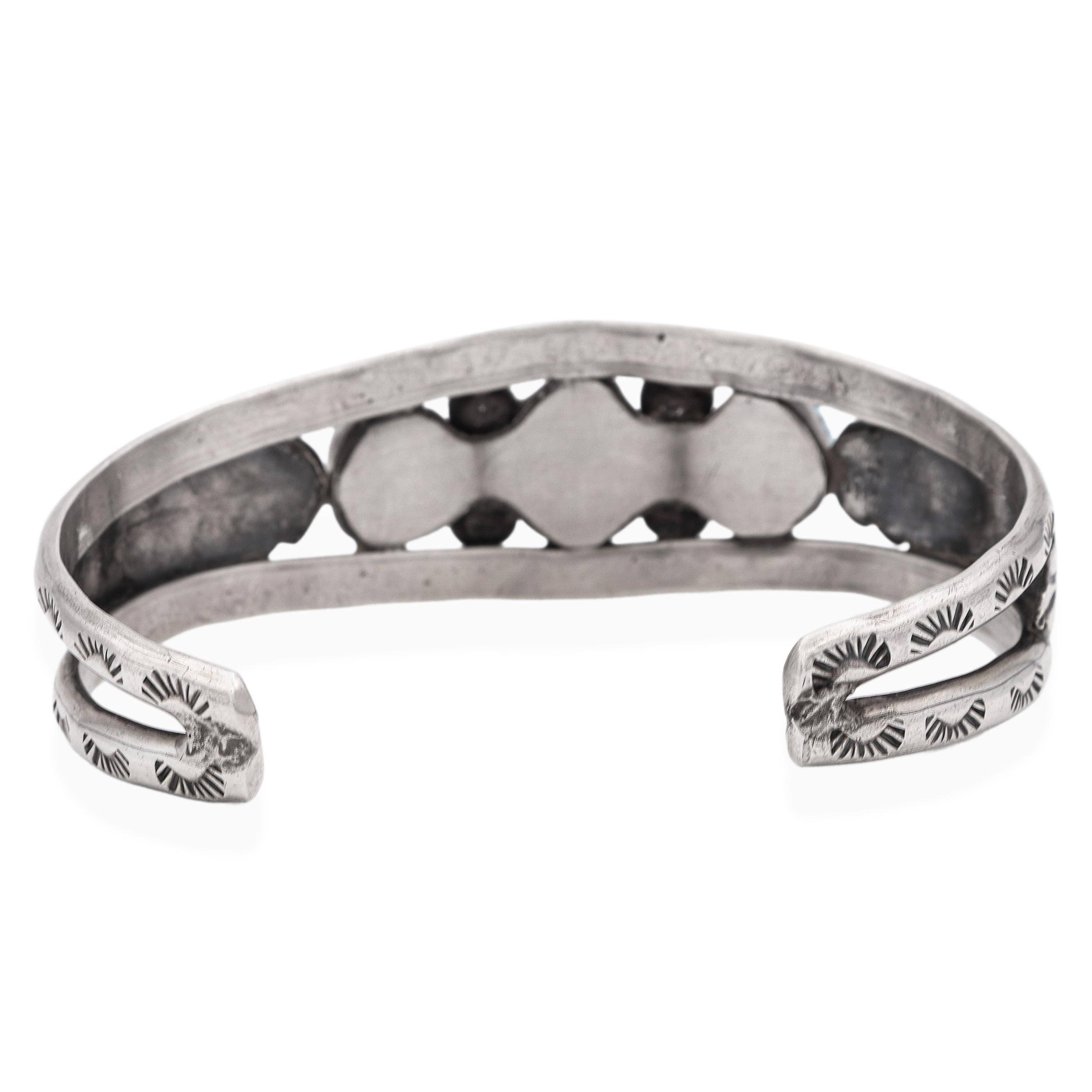 Vintage Native American Southwestern Sterling Silver Turquoise Cuff Bracelet