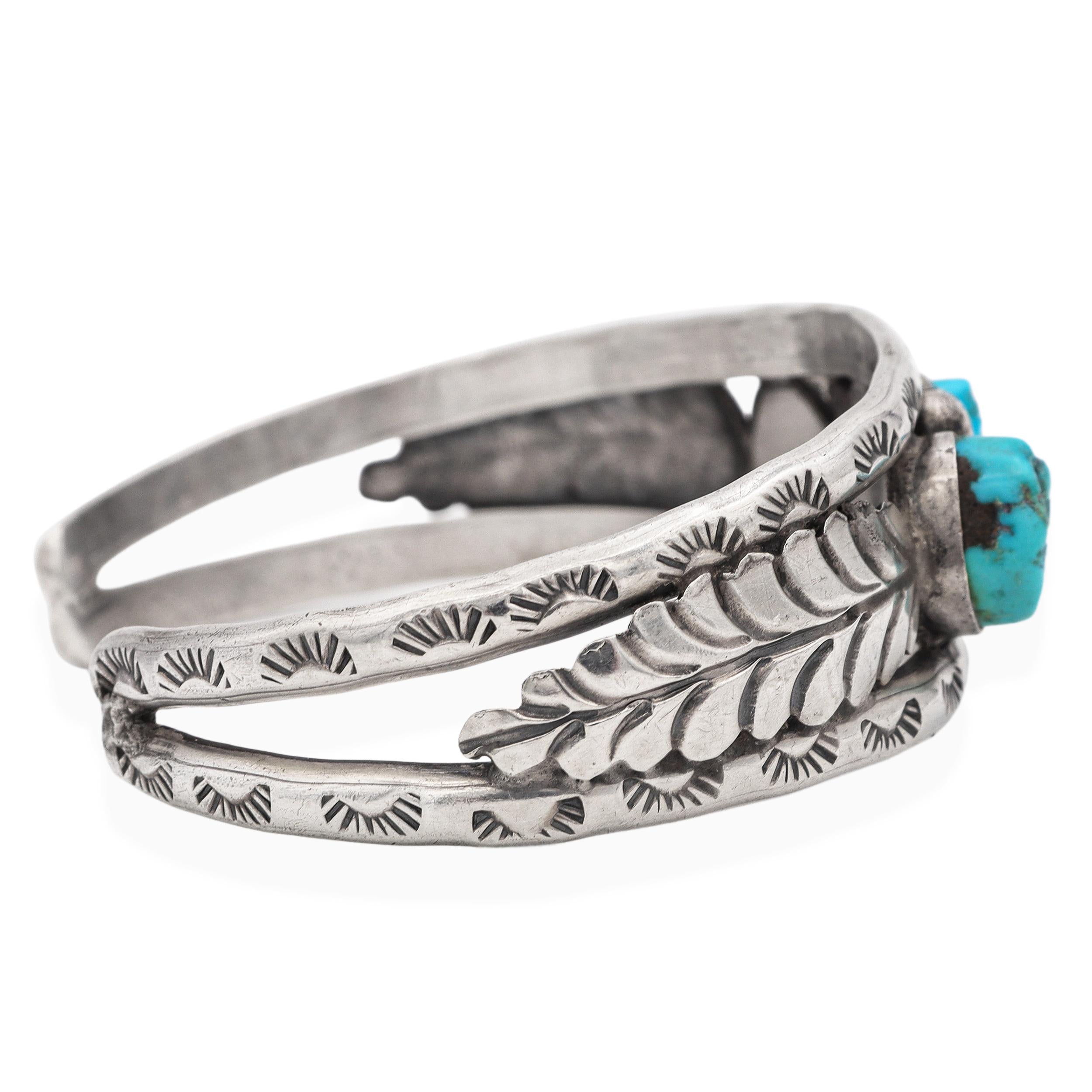 Vintage Native American Southwestern Sterling Silver Turquoise Cuff Bracelet