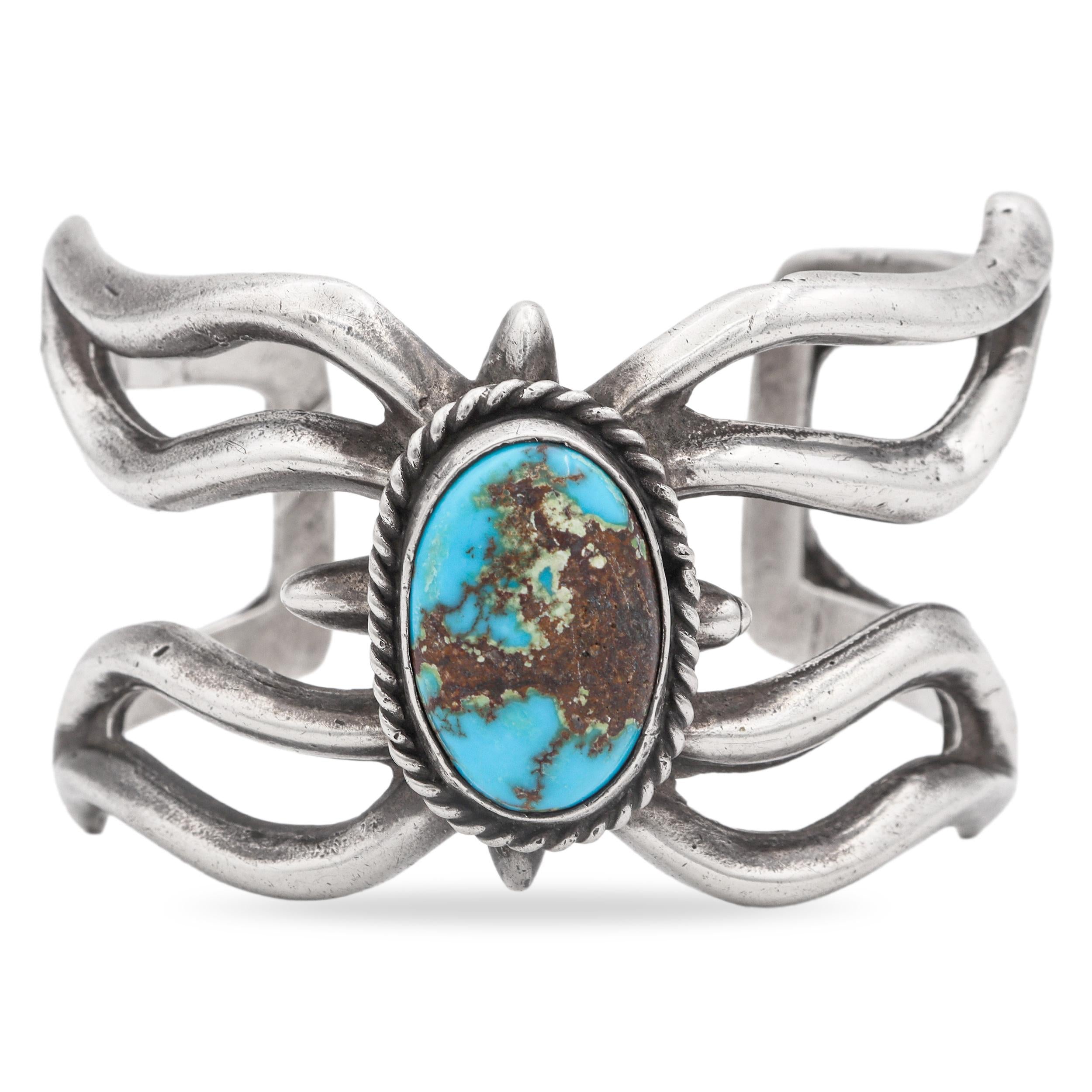 Vintage Native American Southwestern Sterling Silver Turquoise Cuff Bracelet