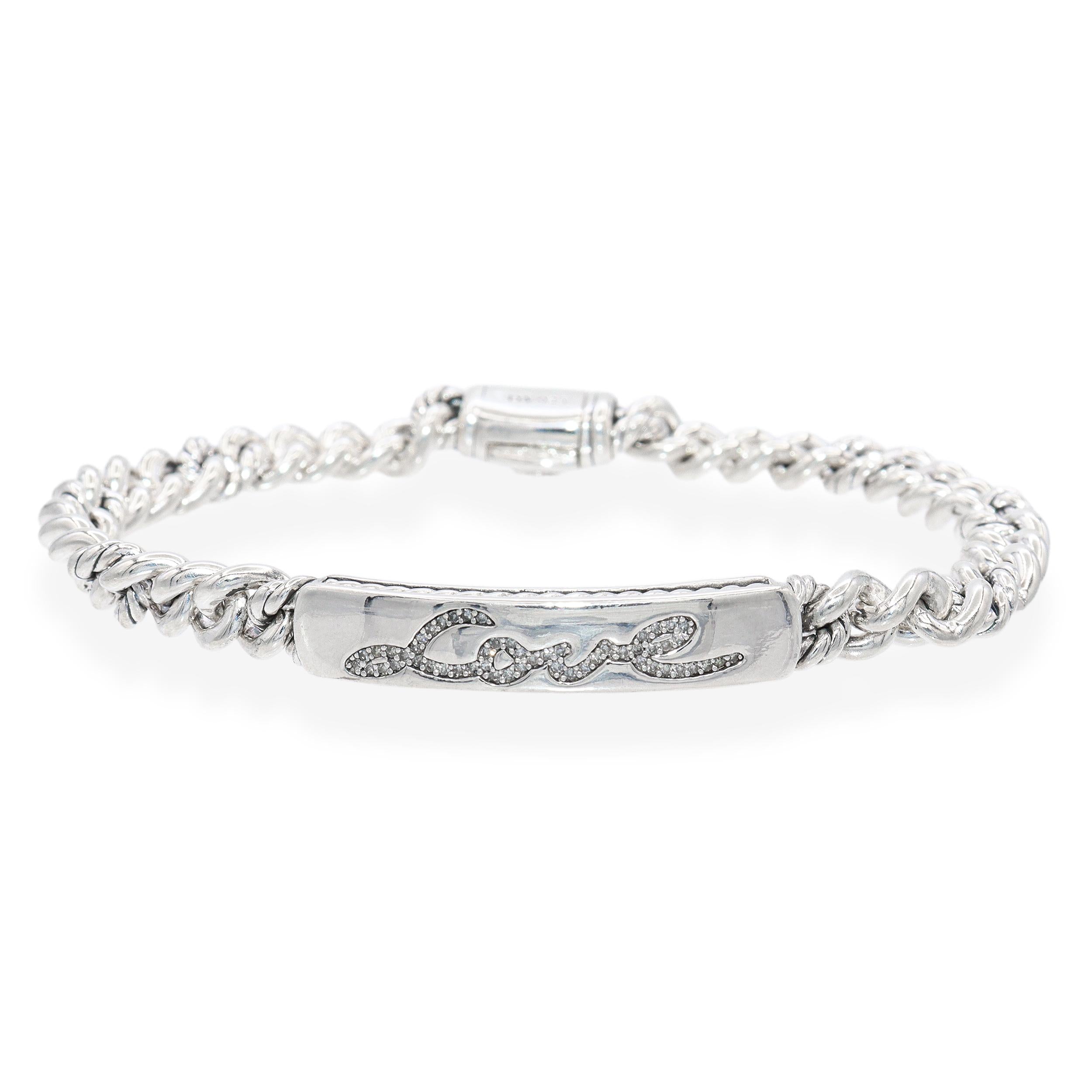 David Yurman Sterling Silver Love Curb Link ID Bracelet
