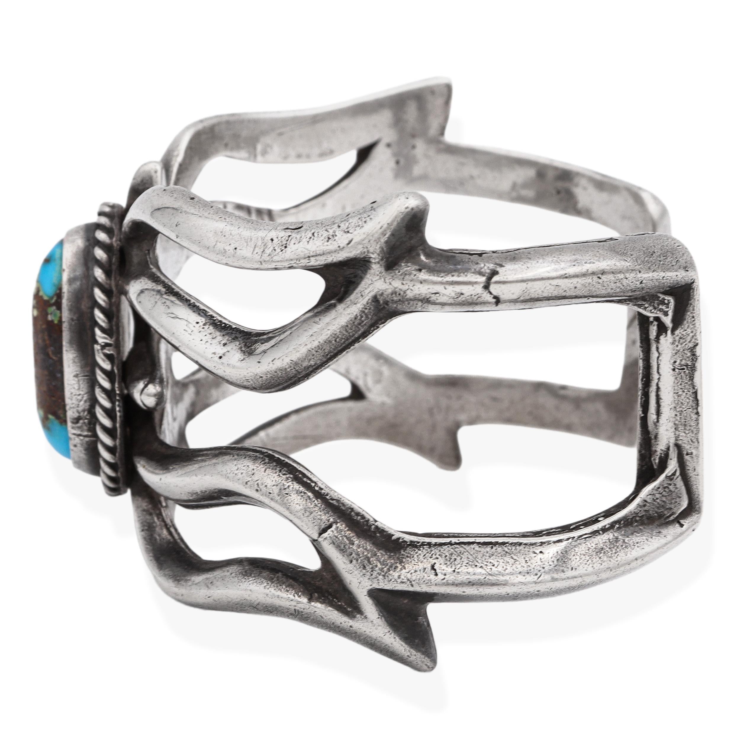 Vintage Native American Southwestern Sterling Silver Turquoise Cuff Bracelet