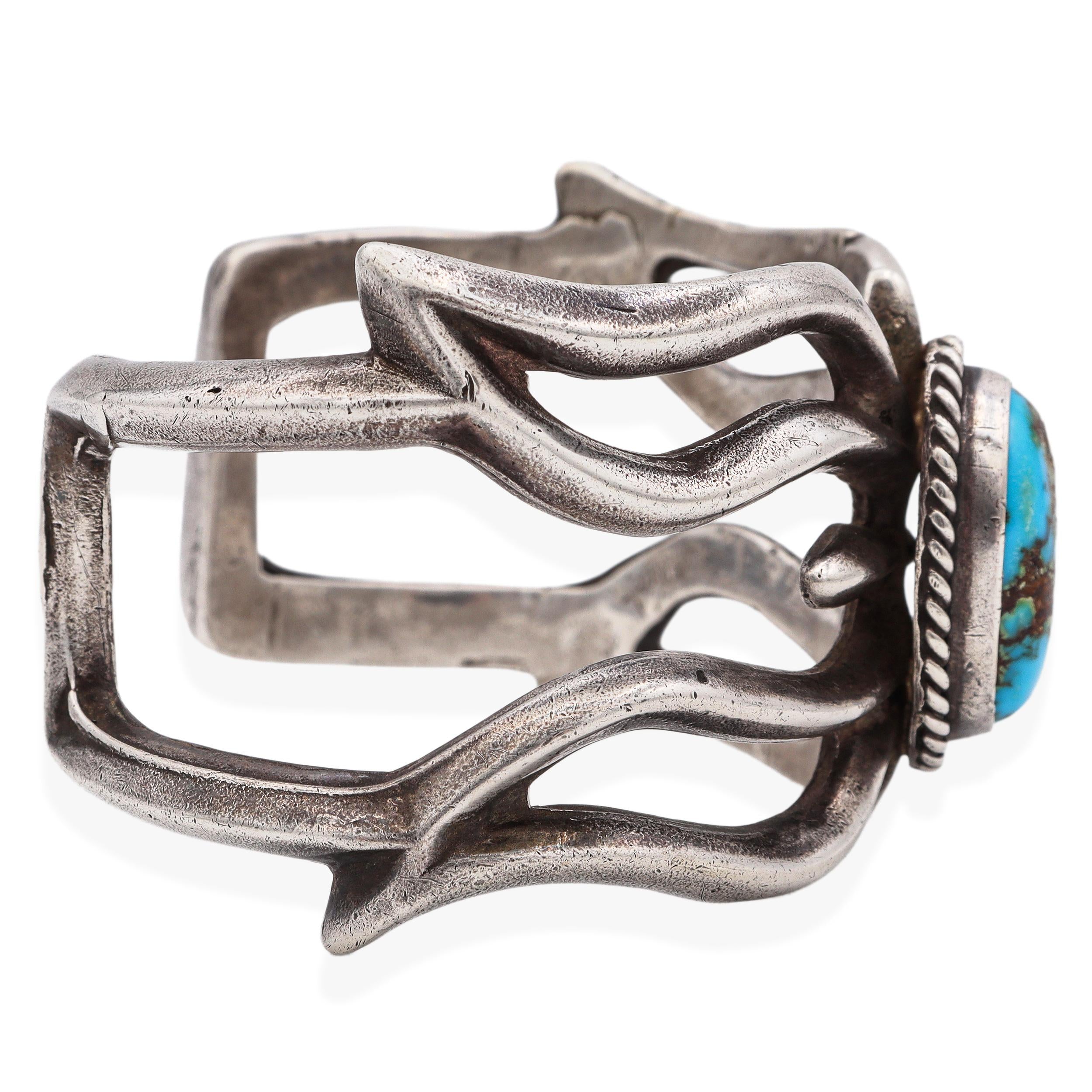 Vintage Native American Southwestern Sterling Silver Turquoise Cuff Bracelet