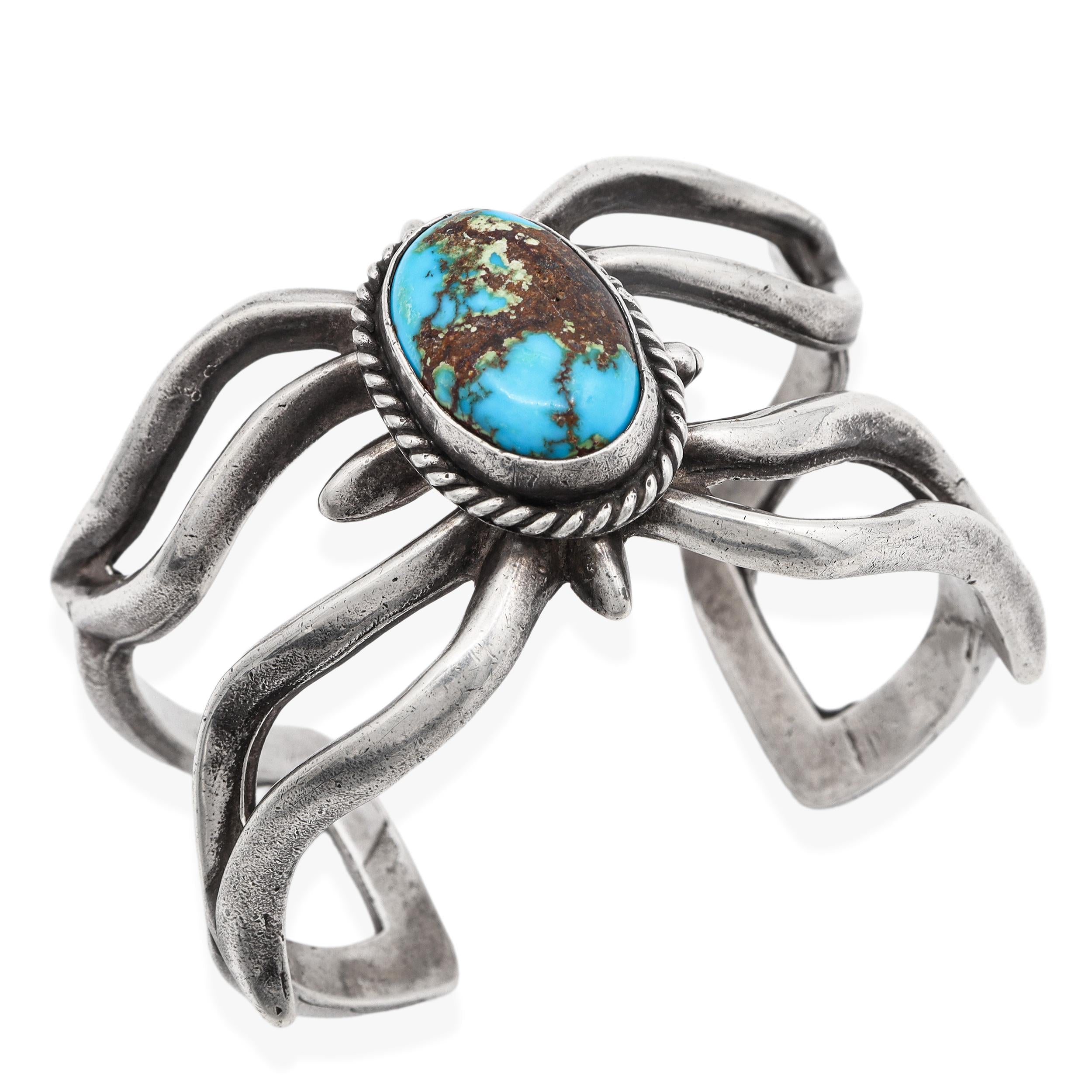 Vintage Native American Southwestern Sterling Silver Turquoise Cuff Bracelet