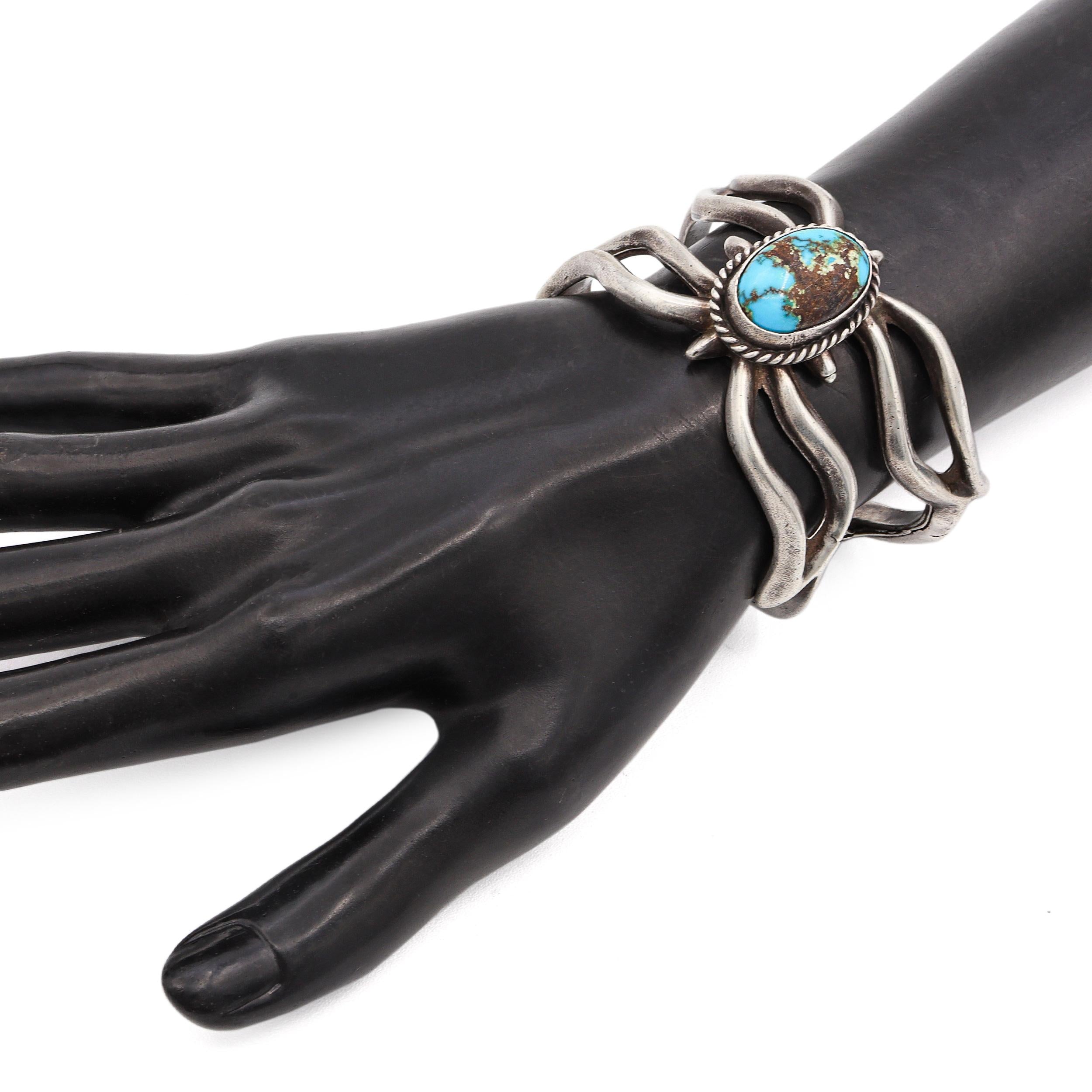 Vintage Native American Southwestern Sterling Silver Turquoise Cuff Bracelet