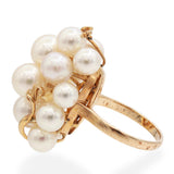 Vintage 14K Yellow Gold Akoya Pearl Cluster Cocktail Ring